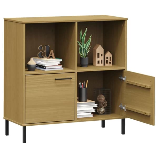 vidaXL bogskab med metalben OSLO 90x35x90,5 cm massivt træ brun