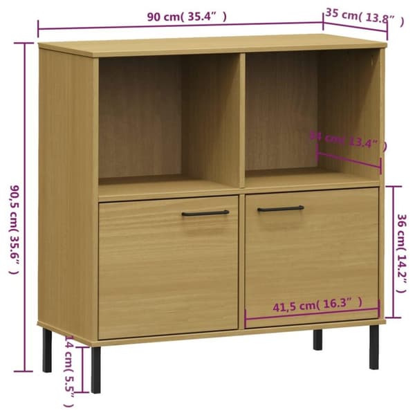 vidaXL bogskab med metalben OSLO 90x35x90,5 cm massivt træ brun