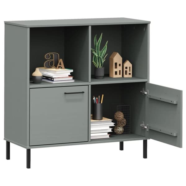 vidaXL bogskab med metalben OSLO 90x35x128,5 cm massivt træ grå