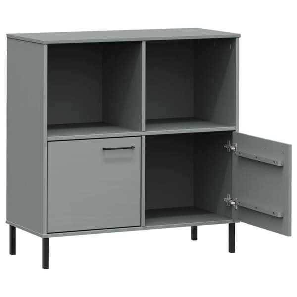 vidaXL bogskab med metalben OSLO 90x35x128,5 cm massivt træ grå