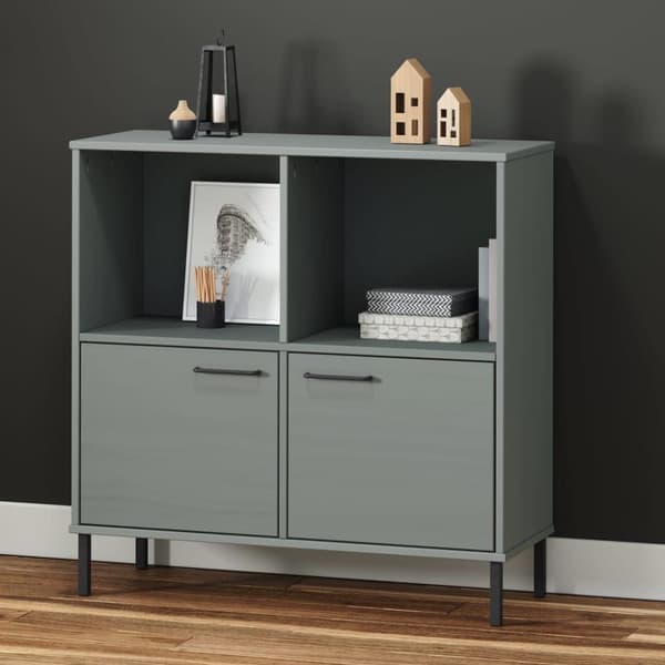 vidaXL bogskab med metalben OSLO 90x35x128,5 cm massivt træ grå