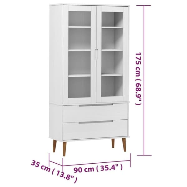 vidaXL Vitrine MOLDE hvit 90x35x175 cm heltre furu
