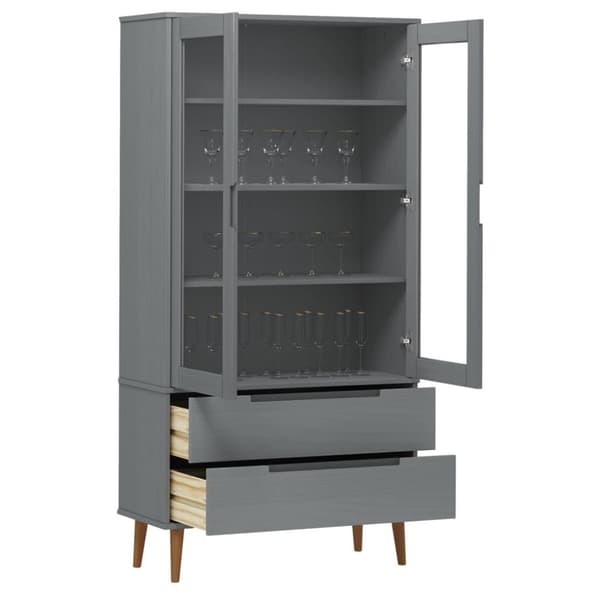 vidaXL Vitrine MOLDE grå 90x35x175 cm heltre furu