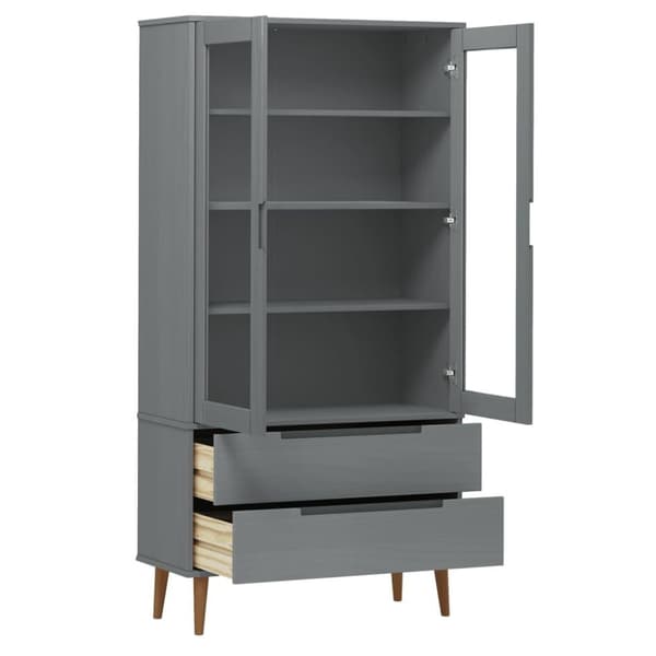 vidaXL Vitrine MOLDE grå 90x35x175 cm heltre furu