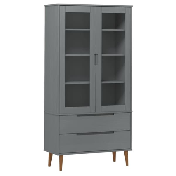 vidaXL Vitrine MOLDE grå 90x35x175 cm heltre furu
