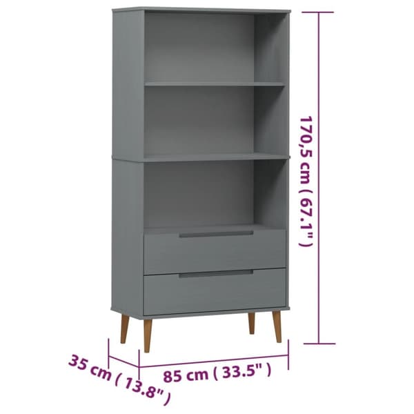 vidaXL Bokhylle MOLDE grå 85x35x170,5 cm heltre furu