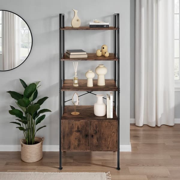 Reol Brentwood 57,5x34x173cm - Industrielt mørkt træ, rustikt
