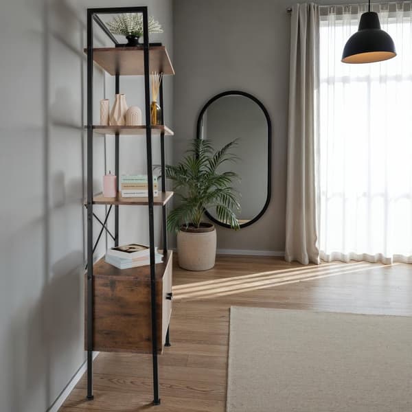 Reol Brentwood 57,5x34x173cm - Industrielt mørkt træ, rustikt