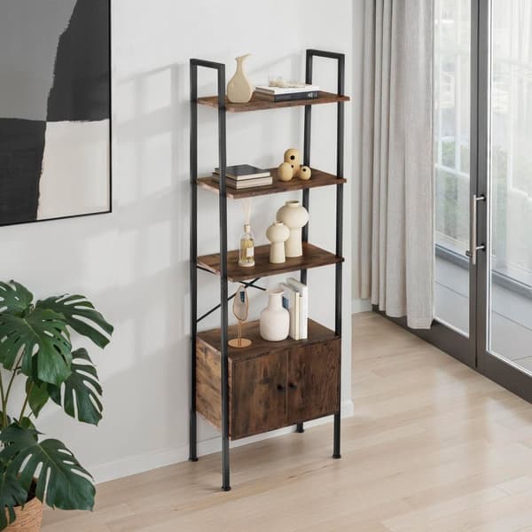 Reol Brentwood 57,5x34x173cm - Industrielt mørkt træ, rustikt