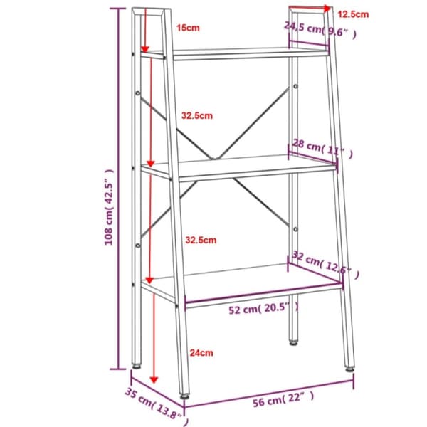 vidaXL Stående hylla med 3 hyllplan ljusbrun och svart 56x35x108 cm