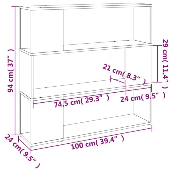 vidaXL bogreol/rumdeler 100x24x94 cm grå sonoma-eg