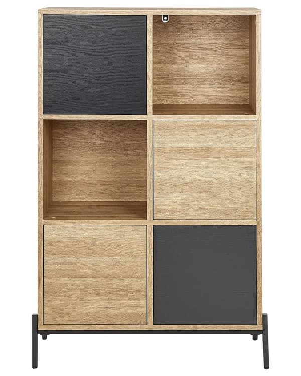 Bogreol Lyst Træ Grå MDF 80 x 135 cm Smal Reol med Hylder og Låger Opbevaring til Stuen Børneværelse Tilbehør Skandinavisk Design