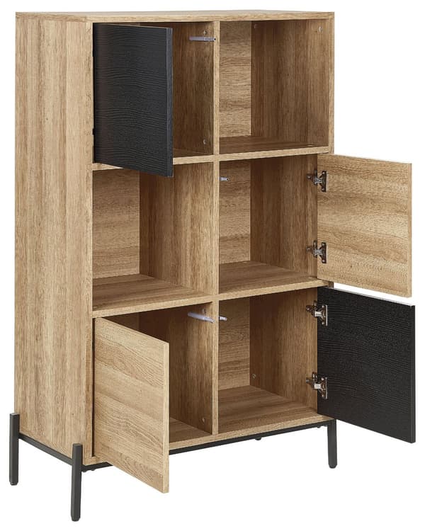 Bogreol Lyst Træ Grå MDF 80 x 135 cm Smal Reol med Hylder og Låger Opbevaring til Stuen Børneværelse Tilbehør Skandinavisk Design