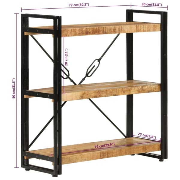 vidaXL bogreol med 3 hylder 77x30x80 cm massivt mangotræ og jern