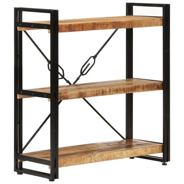 vidaXL bogreol med 3 hylder 77x30x80 cm massivt mangotræ og jern