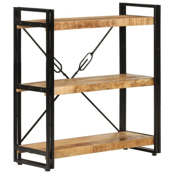 vidaXL bogreol med 3 hylder 77x30x80 cm massivt mangotræ og jern