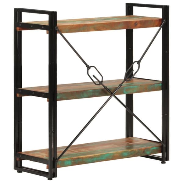 vidaXL bogreol med 3 hylder 77x30x80 cm massivt genbrugstræ og jern