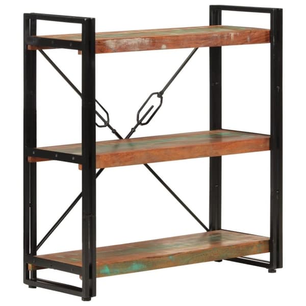 vidaXL bogreol med 3 hylder 77x30x80 cm massivt genbrugstræ og jern