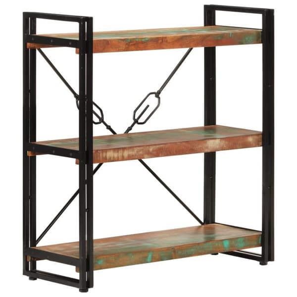 vidaXL bogreol med 3 hylder 77x30x80 cm massivt genbrugstræ og jern