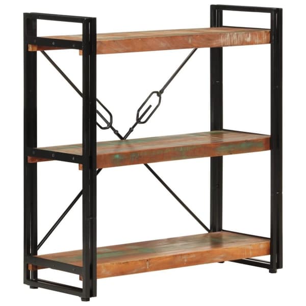 vidaXL bogreol med 3 hylder 77x30x80 cm massivt genbrugstræ og jern