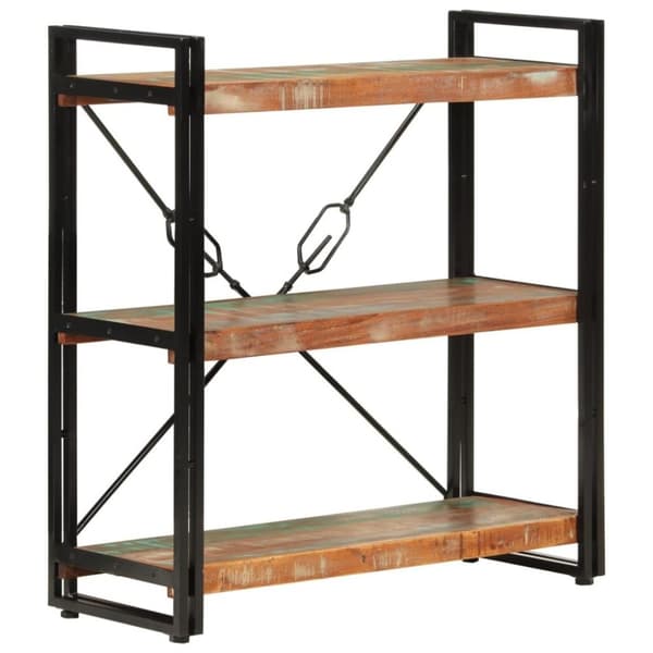 vidaXL bogreol med 3 hylder 77x30x80 cm massivt genbrugstræ og jern