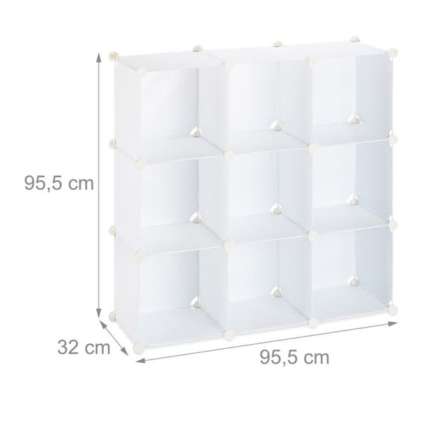 Relaxdays Förvaringshylla 9 korgar plast modulär DIY montering plug-in bokhylla 95x95x32 cm, vit