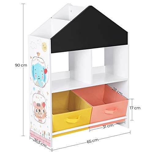 Songmics Kids ’bokhylla, förvaringsenhet med tavlan, lådor och hyllor, orange och gul
