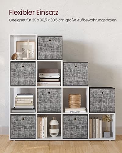 Vasagle bogreol, trappearrangør, 10 åbne terninger, træskærmhylde, fritstående hylde, 129,5 x 29 x 129,5 cm, rumdelere, hvid LBC10WTV1