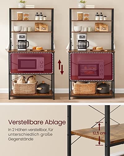 VASAGLE keittiön hylly, keittiön seisontahylly, mikroaaltouunin hylly, seisova, vintage ruskea/musta