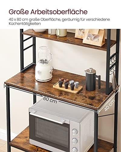 VASAGLE keittiön hylly, keittiön seisontahylly, mikroaaltouunin hylly, seisova, vintage ruskea/musta