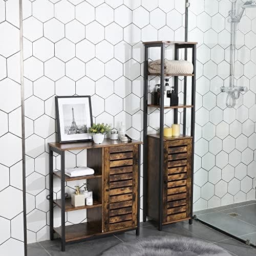 Vasagle Industrial Gulvstående hylde, smalt badeværelsesskab med 3 hylder Rustic Brown