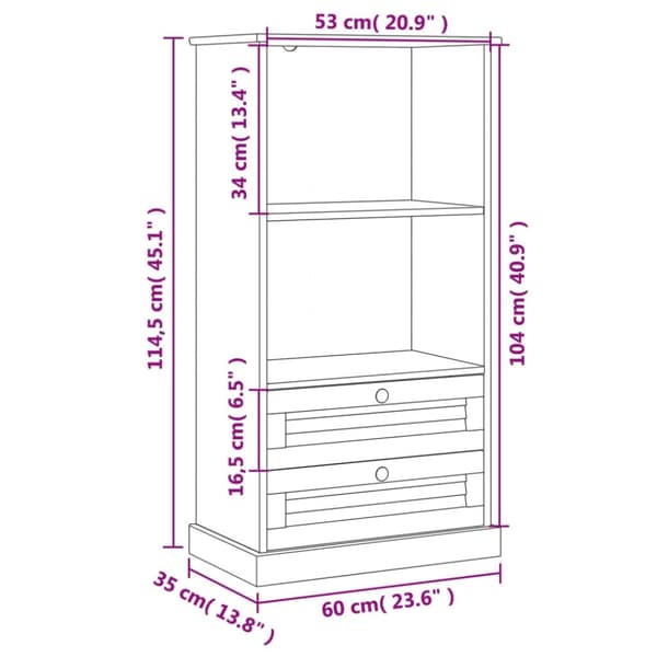 vidaXL Bokhylle VIGO 60x35x114,5 cm heltre furu