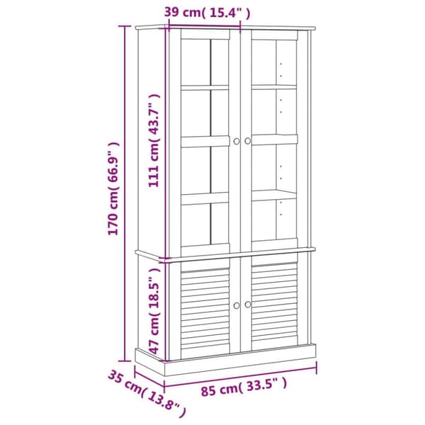 vidaXL glasskab VIGO 85x35x170 cm massivt fyrretræ