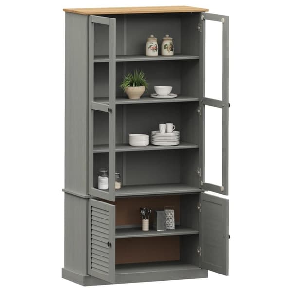 vidaXL glasskab VIGO 85x35x170 cm massivt fyrretræ grå