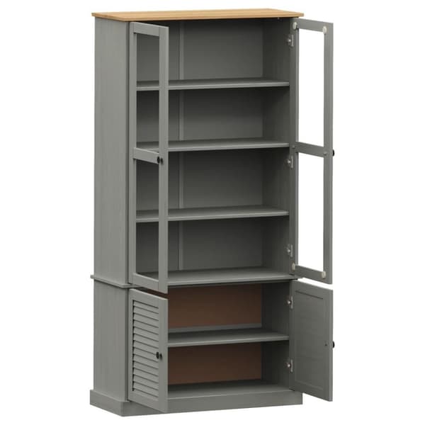 vidaXL glasskab VIGO 85x35x170 cm massivt fyrretræ grå