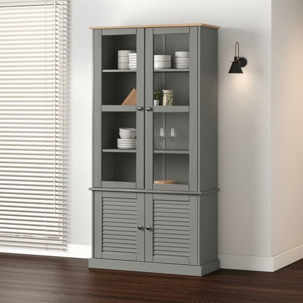 vidaXL glasskab VIGO 85x35x170 cm massivt fyrretræ grå