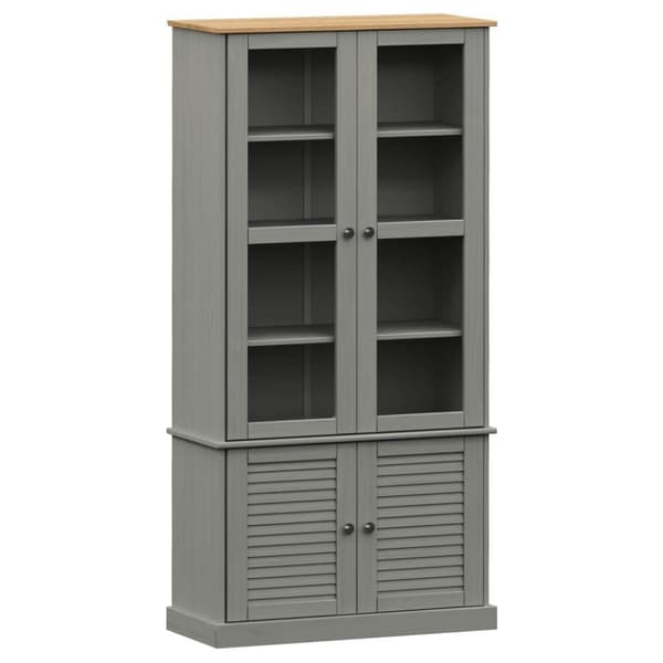 vidaXL glasskab VIGO 85x35x170 cm massivt fyrretræ grå
