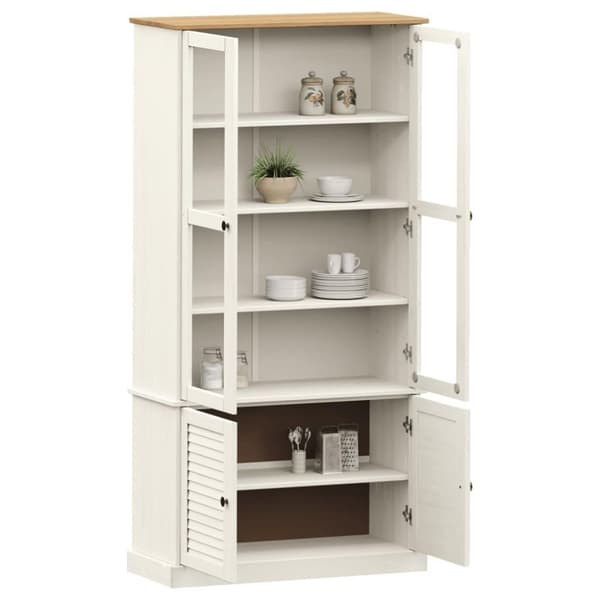 vidaXL glasskab VIGO 85x35x170 cm massivt fyrretræ hvid