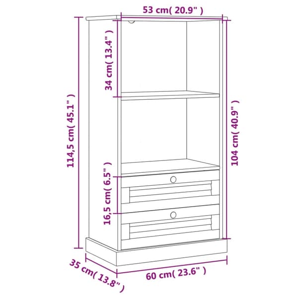 vidaXL bogreol VIGO 60x35x114,5 cm massivt fyrretræ hvid
