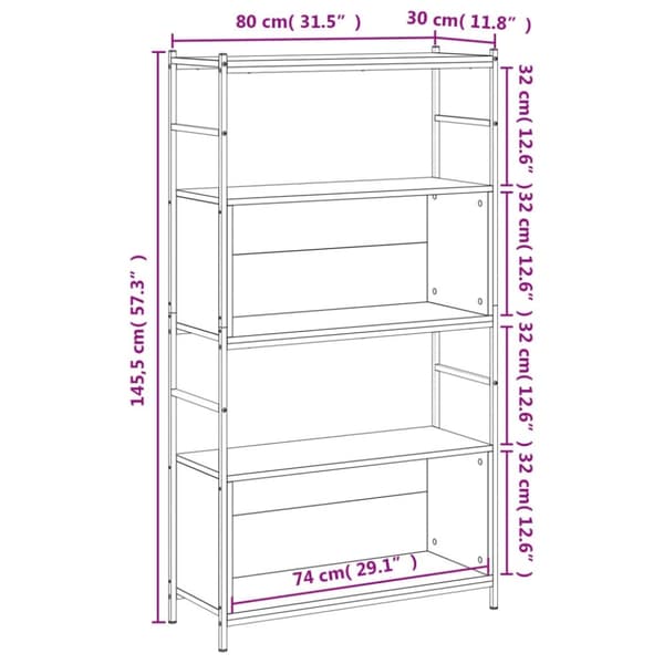 vidaXL bogreol 80x30x145,5 cm konstrueret træ og jern røget egetræ