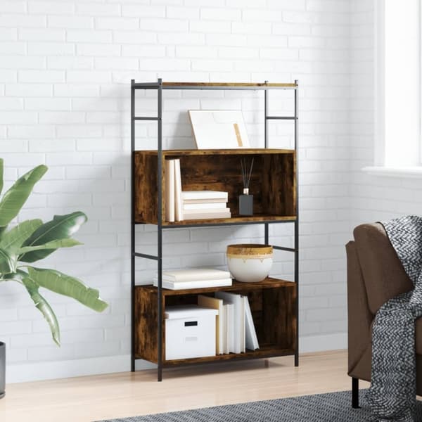 vidaXL bogreol 80x30x145,5 cm konstrueret træ og jern røget egetræ