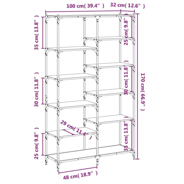 vidaXL bogreol 100x32x170 cm konstrueret træ og jern grå sonoma-eg