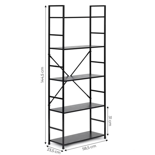 Reol - 144x58,5x23,5 cm - 5 hylder - grå & sort