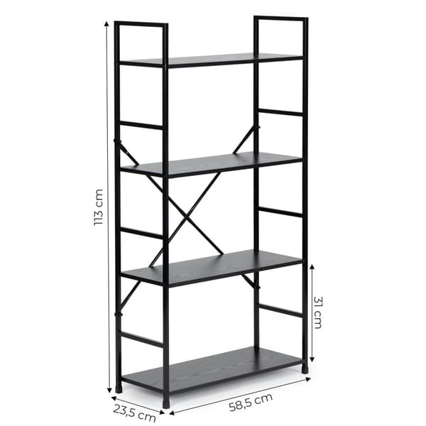 Reol - 113x23,5x58,5 cm - 4 hylder - sort