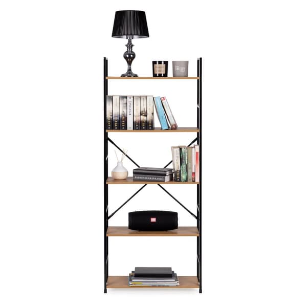 Reol - 144x23,5x58,5 cm - 5 hylder - lysebrun