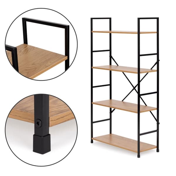 Reol - 113x23,5x58,5cm - MDF - lysebrun & sort