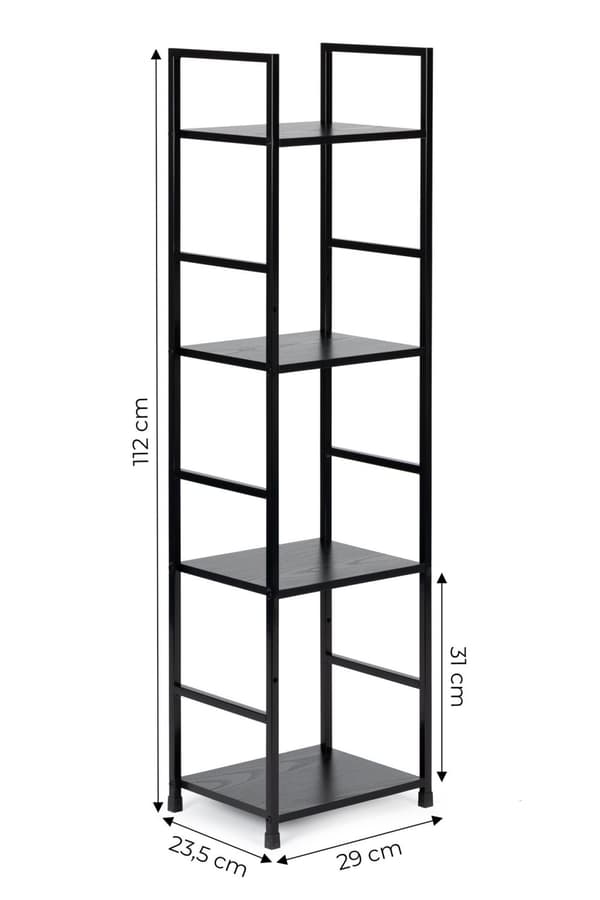 Bokhylla - 112x23,5x29cm - 4 hyllor - svart