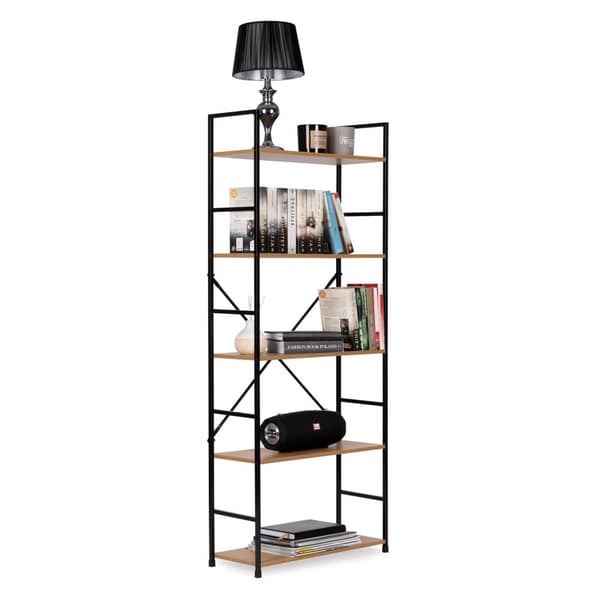 Reol - 144x58,5x23,5 cm - 5 hylder - lysebrun & sort
