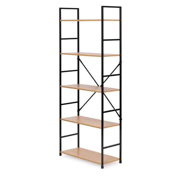 Reol - 144x58,5x23,5 cm - 5 hylder - lysebrun & sort