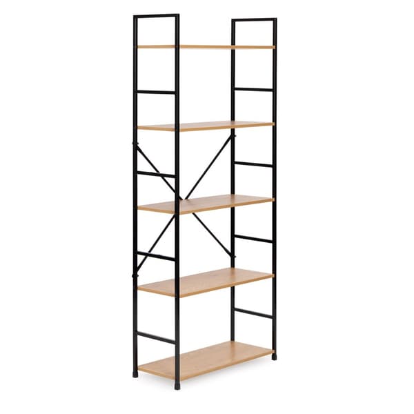 Reol - 144x58,5x23,5 cm - 5 hylder - lysebrun & sort